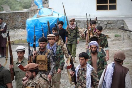 Men prepare for defense against the Taliban in Panjshir, Afghanistan August 22, 2021. Picture taken August 22, 2021. Aamaj News Agency via REUTERS