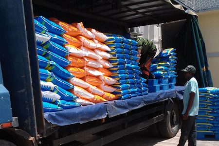 Rice being loaded on a truck in preparation for export