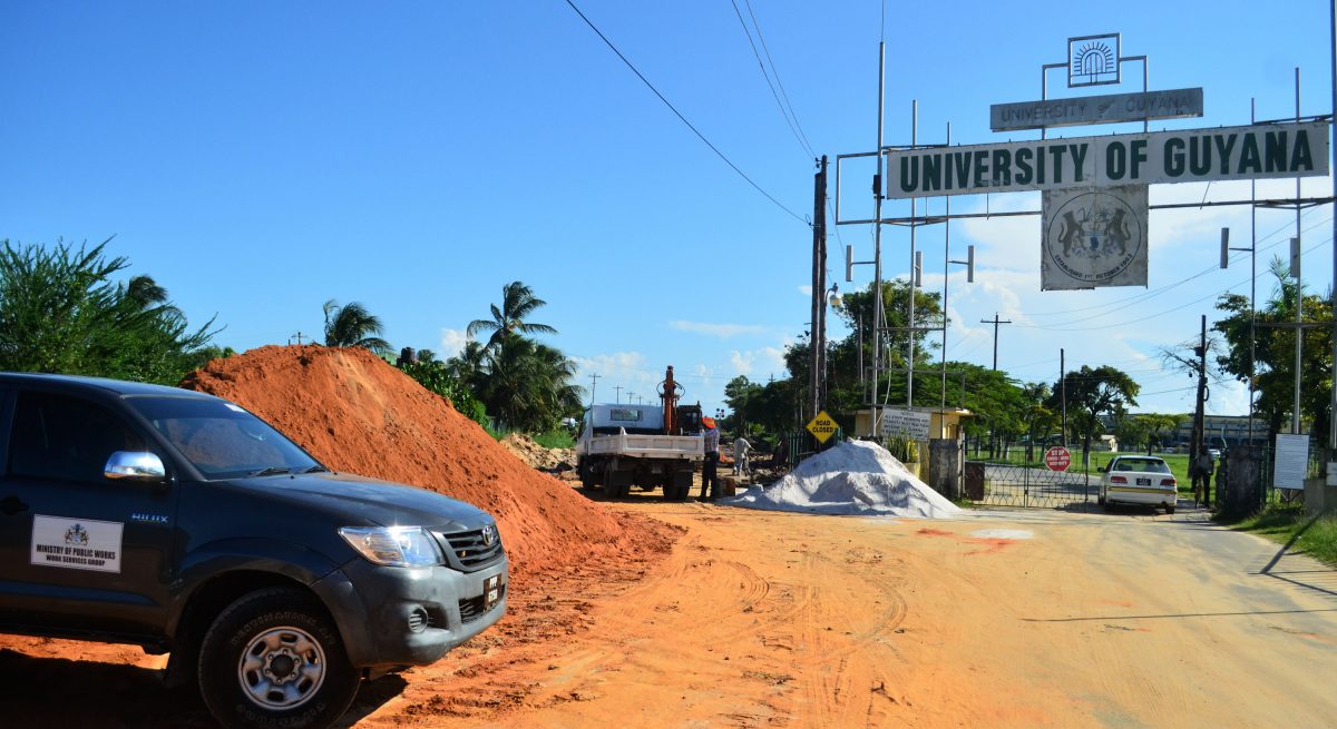 Road works in the vicinity of the University of Guyana yesterday. 