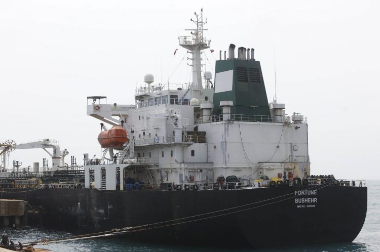 An Iranian Oil Tanker docked in Venezuela