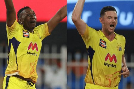 Destroyers in chiefs- Dwayne Bravo (left) and Josh Hazlewood of CSK were pivotal in their side’s easy win over Sunrisers Hyderabad in the IPL 