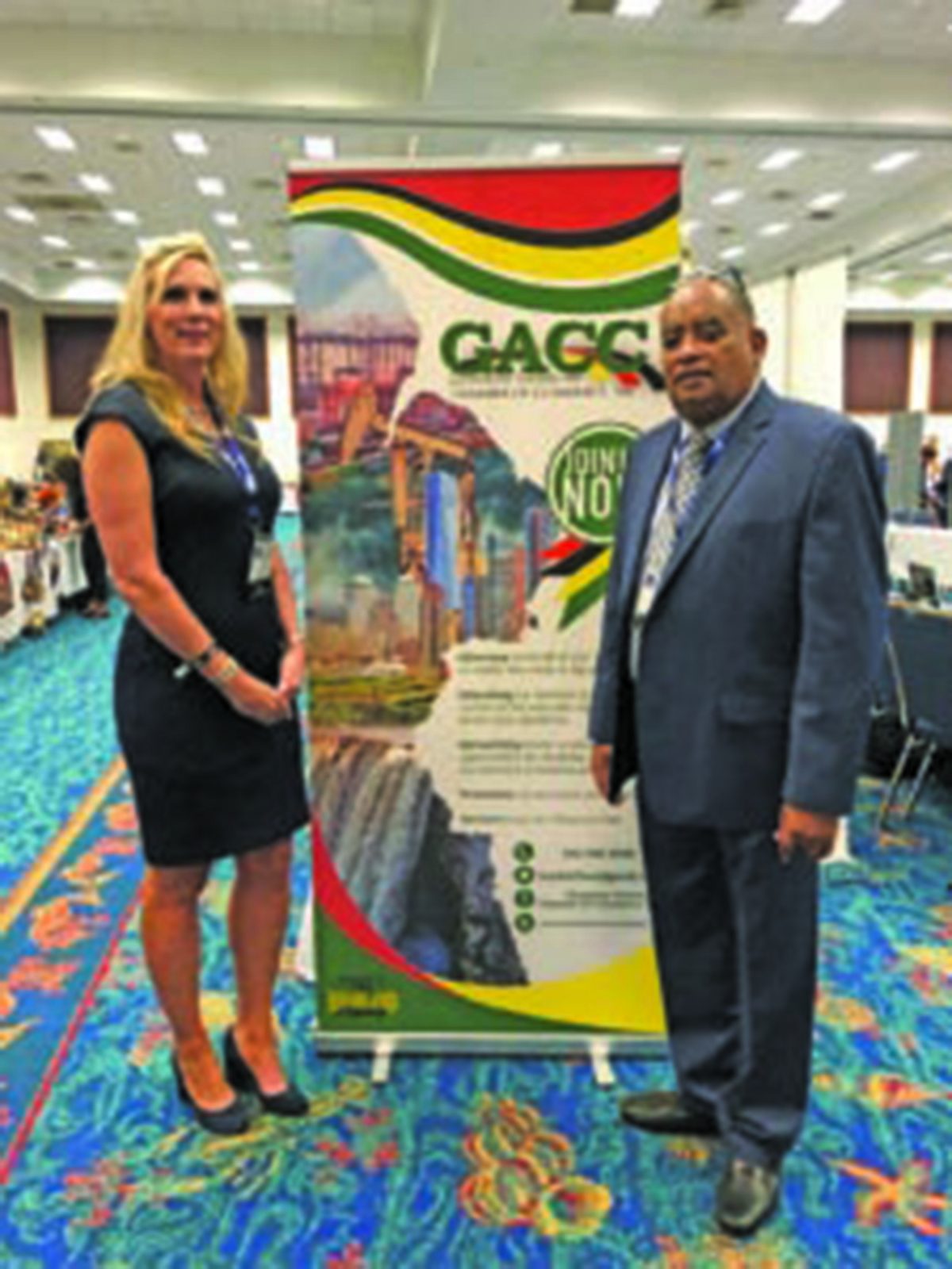 FDA executive Kim Prenter and Wesley Kirton President of the Guyanese American Chamber of Commerce GACC at FITCE 2019