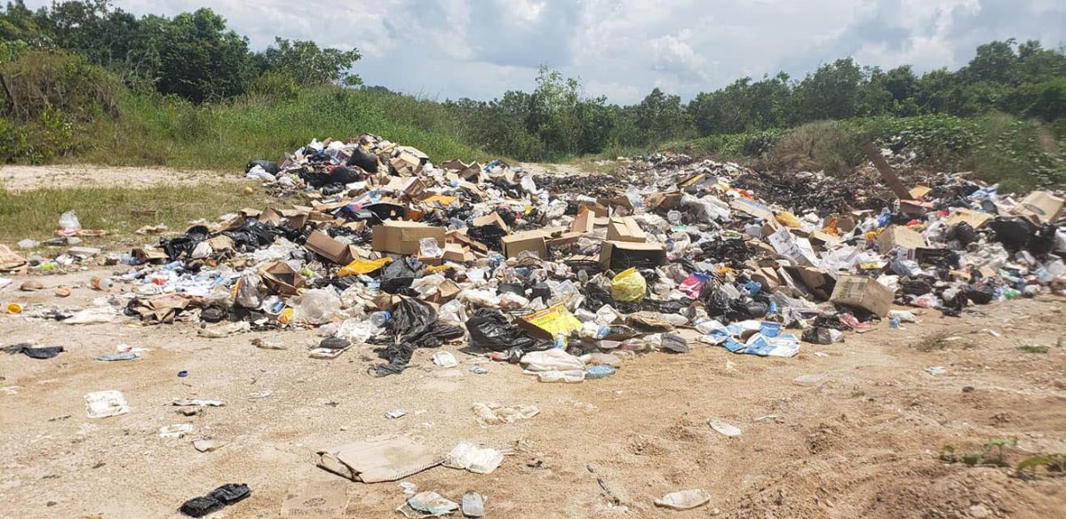 Garbage piled up along the access road last week 
