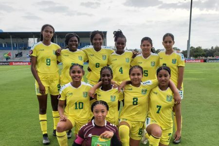 Lady Jaguars 2021-The Golden Jaguars starting XI prior to their crushing loss against Honduras in the Concacaf Women's U17 Qualifiers