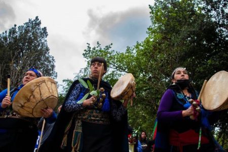 Mapuche indigenous people protest in downtown Santiago, on Oct 10, 2021.PHOTO: AFP