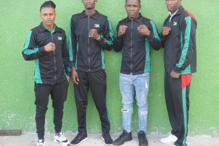 The boxing quartet of  from left, Keevin Allicock, Colin Lewis, Desmond Amsterdam and Dennis Thomas is bound for AIBA’s World boxing championships in Serbia later this month where lucrative cash prizes will be  at stake.