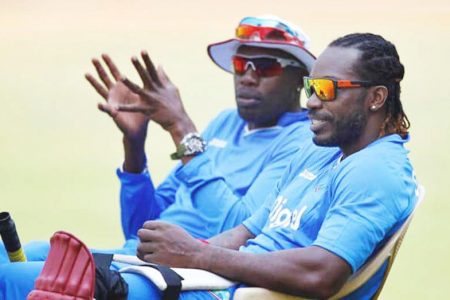 Chris Gayle (right) fired back at Curtly Ambrose over his “negative” comments ahead of the T20 World Cup.
