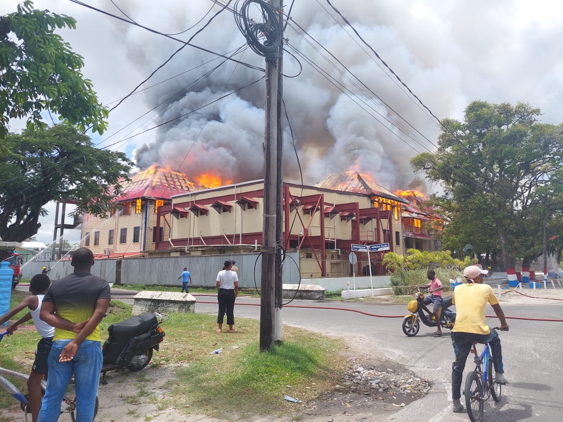 The Brickdam Police Station on fire