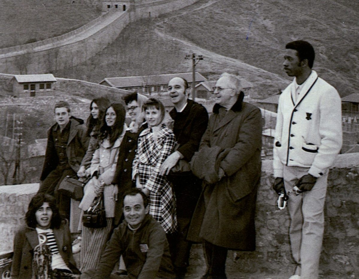 The U.S. Table Tennis team poses on the Great Wall, April 1971. Guyana’s George Braithwaite is at right. Photo courtesy of Connie Sweeris.