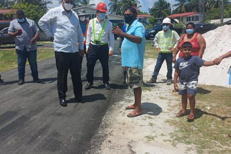 Connector roads: Minister of Public Works, Juan Edghill (second from left) yesterday carried out an inspection exercise at the connector roads on the East Coast of Demerara, a component of the highway upgrade. (Ministry of Public Works photo)