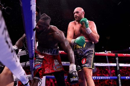 Round 11: Fury landed a huge right hand that sent Wilder plunging to the mat for the knockout