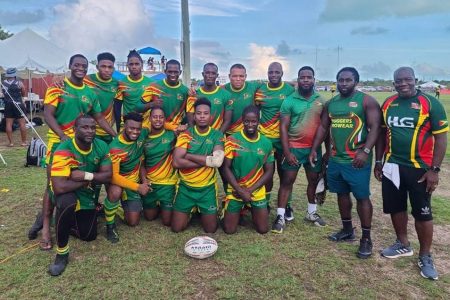The Theodore Henry coached outfit posed for a photo following the 43-nil drubbing of BVI to end the tournament on a high yesterday at Meridian Fields in Providenciales