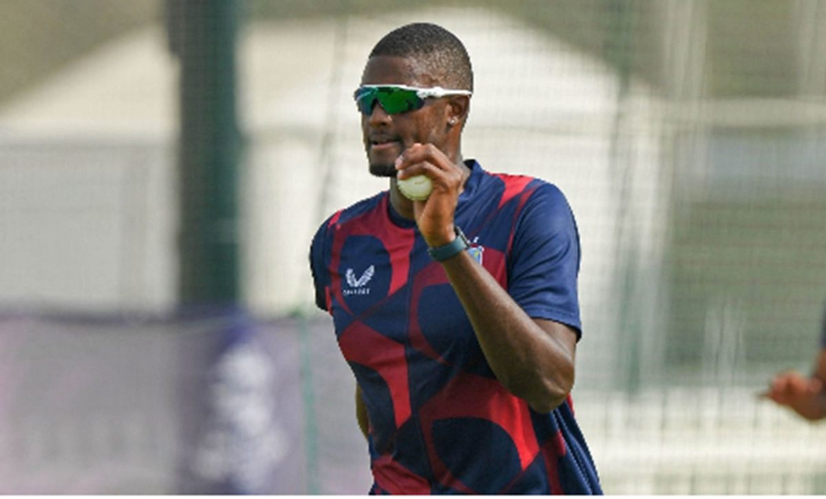  All-rounder Jason Holder during a net session at the ongoing Twenty World Cup on Monday.
