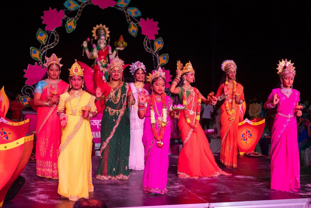 Diwali countdown: The Guyana Hindu Dharmic Sabha held its Deep Jale – Diwali Light Up at the Kitty Seawall Roundabout in Georgetown last evening. This photo shows girls dressed as Mother Lakshmi and other Hindu goddesses. The event officially begins the countdown to Diwali which will be celebrated next Thursday. (Department of Public Information photo)