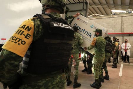 Mexican Army personnel receive a shipment of Russia's Sputnik V vaccine in the city of Leon, on Oct 14, 2021.PHOTO: EPA-EFE