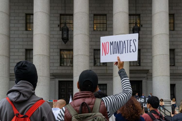 A rally against mandates outside Manhattan's federal court earlier this month.
Photo: Steve Sanchez/Zuma Press