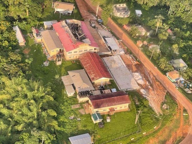 An overhead shot showing the fire-ravaged school at Mabaruma, Region One (Guyana Fire Service photo)