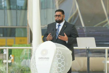 President Irfaan Ali speaking at the Expo (Office of the President photo)