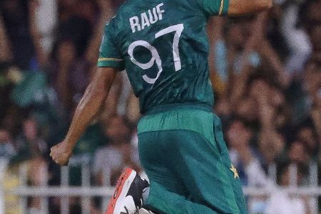 Pakistan Haris Rauf took four wickets for 22 runs as Pakistan defeated New Zealand yesterday to move closer to a semi-final spot in the ICC T20 World Cup competition.