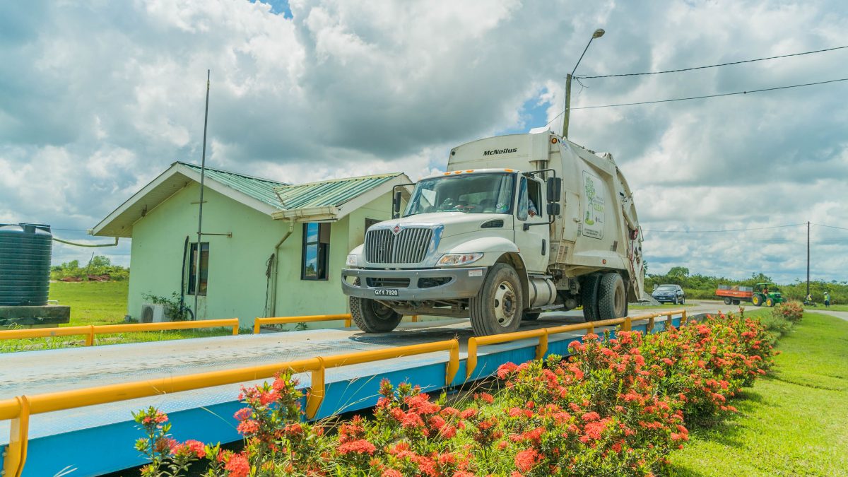 A truck on the weighbridge scale (ExxonMobil Guyana photo)