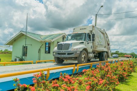 A truck on the weighbridge scale (ExxonMobil Guyana photo)