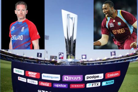 The West Indies under skipper Kieron Pollard, inset right, and England led by Eion Morgan, inset, left, will both be keen to lift the ICC T20 trophy at the conclusion of this year’s event.