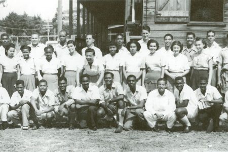 Dr. Michael Woo-Ming (centre row, sixth from the left) among the members of The UWI’s First Medical Class in 1948, Gibraltar Hall (formerly army barracks, which were used as part of the medical school buildings), Mona Campus. (UWI)