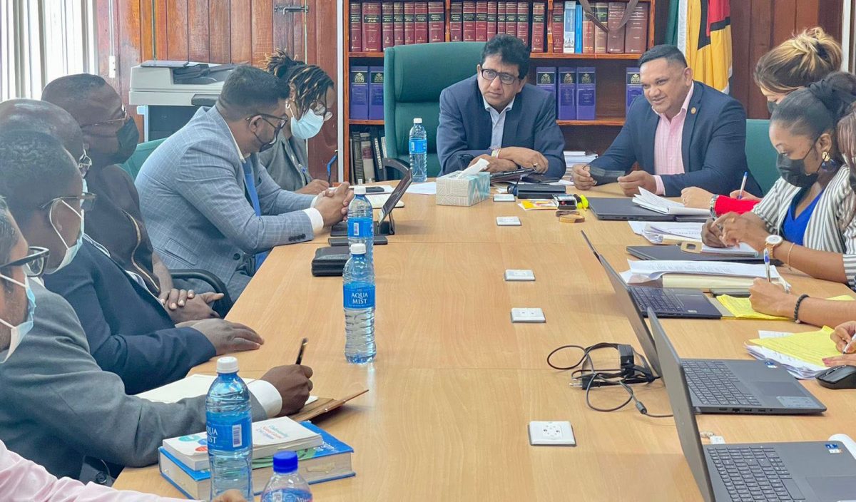 Attorney General Anil Nandlall and Natural Resources Minister Vickram Bharrat along with their representatives meeting with the Ghanaian Technical Team

