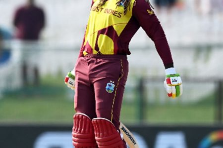 AGONY! Veteran Chris Gayle reacts after being bowled for 15 against Australia in his final T20 World Cup game yesterday