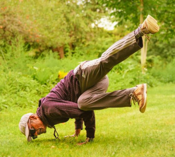 Naraindra Prashad caught in an impromptu yoga pose by photographer Joanne de Boehmler
