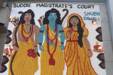 The rangoli made by staffers of the Suddie Magistrate’s Court 
