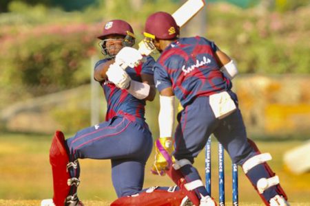 Action Thursday in a specially arranged warm up match for Cricket West Indies’ Rising Stars who are preparing for next year’s ICC 50 overs World Cup to be held in the Caribbean.