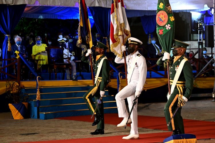 The New Colours are presented during the Presidential Inauguration Ceremony to mark the birth of a new republic in Barbados at Heroes Square in Bridgetown, Barbados, November 30, 2021. Jeff J Mitchell/Pool via REUTERS