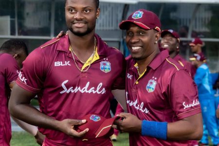 Dwayne Bravo has identified four promising talents to fill his shoes including Romario Shepherd (left)