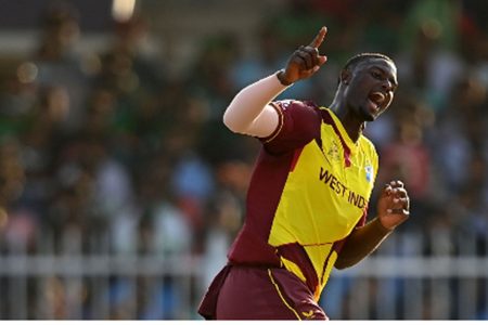 All-rounder Jason Holder celebrates his wicket against Bangladesh last week.
