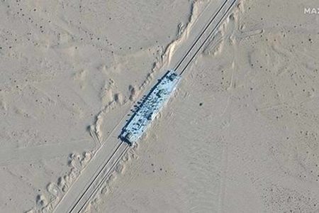 A satellite picture shows a mobile target in Ruoqiang, Xinjiang, China, October 20, 2021. Satellite Image ©2021 Maxar Technologies/Handout via REUTERS.