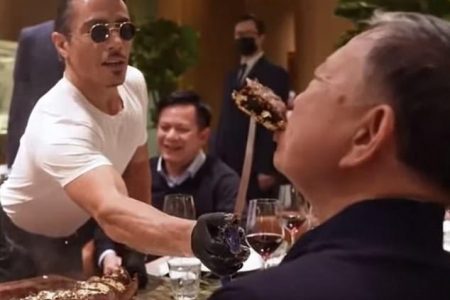 Footage of To Lam, minister of public security in the country, seemingly enjoying the £1,450 tomahawk steak at Nusr-Et Steakhouse in Knightsbridge, London.
