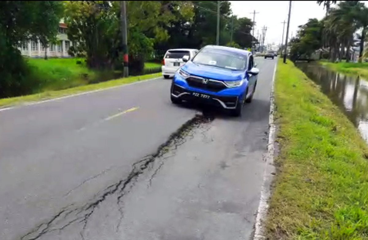 The northern portion of the Thomas Lands road in the vicinity of the YMCA has been sinking for a number of months posing a serious traffic hazard. The authorities appear not to have noticed. 