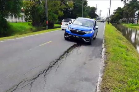 The northern portion of the Thomas Lands road in the vicinity of the YMCA has been sinking for a number of months posing a serious traffic hazard. The authorities appear not to have noticed. 