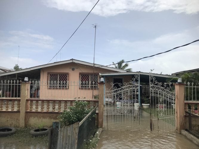 A flooded yard at Meten-Meer-Zorg following two days of heavy rainfall