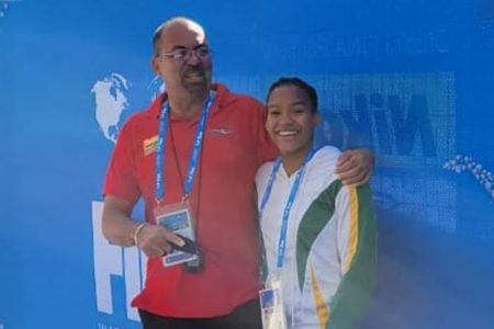 Aleka Persaud (right) and Coach Sean Baksh.