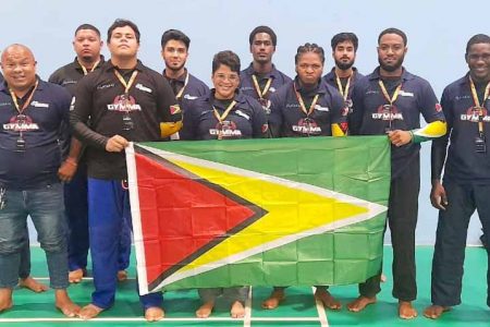 The successful Guyana Mixed Martial Arts Federation National Team which captured seven medals during their sojourn in Suriname