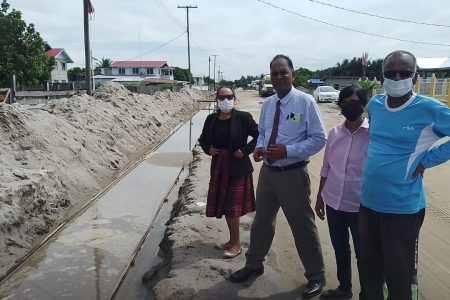 Mayor Rajendra Prabhulall (second from left) and Deputy Mayor Lorna Fitzoz along with councillors inspecting the road. 