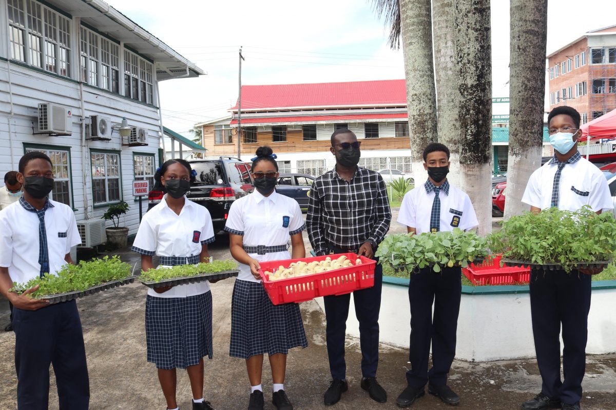 Students with the seedlings (Ministry of Agriculture photo)