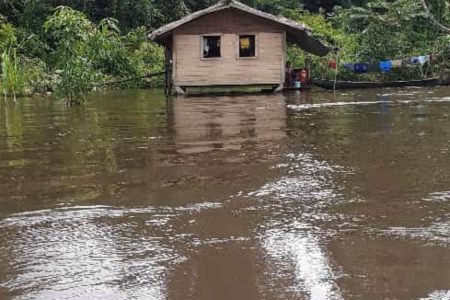 A flooded  house in the Upper Pomeroon 