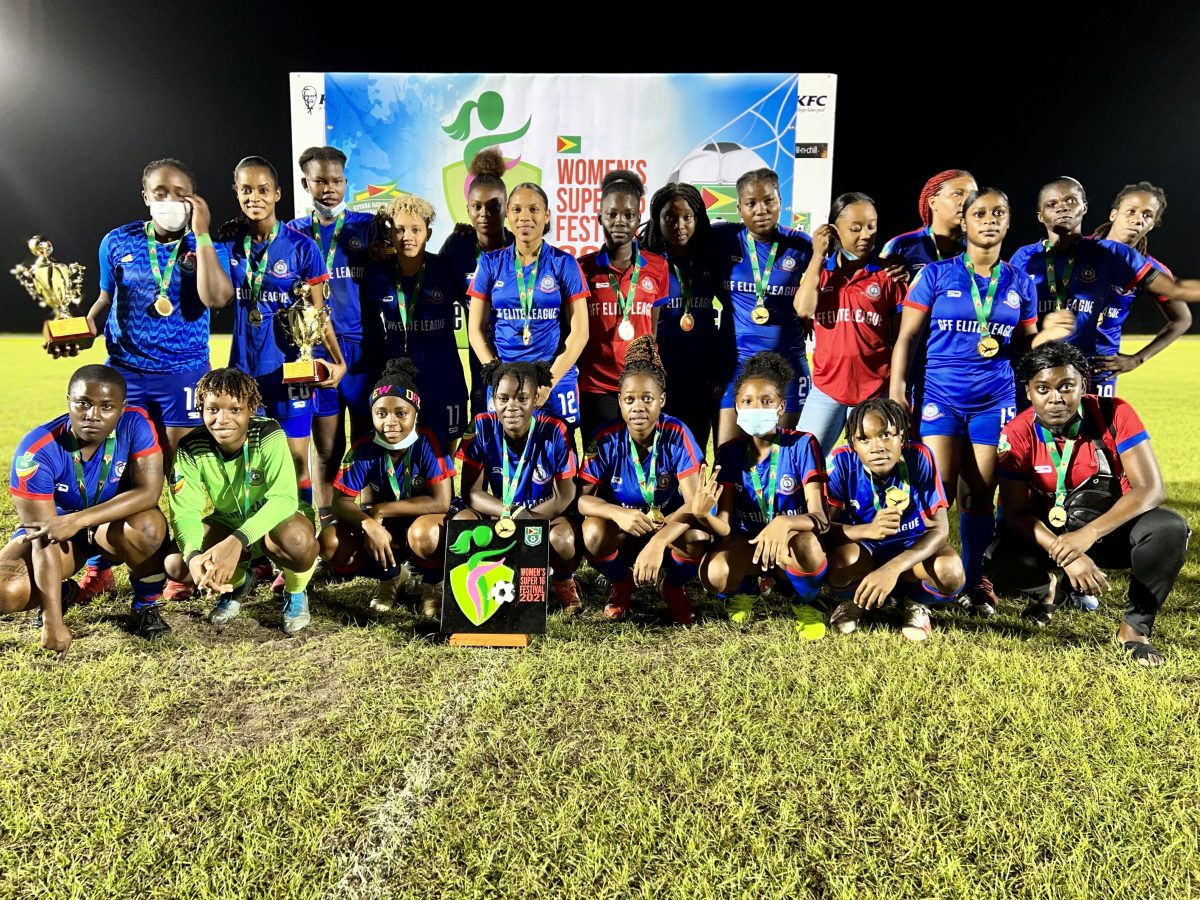 Newly-crowned GNWFA Super-16 Festival champion, GPF posing with their spoils following their victory over GT Panthers in the final