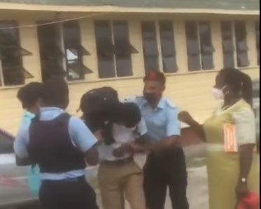 The student being grabbed by teachers and the police ranks 
