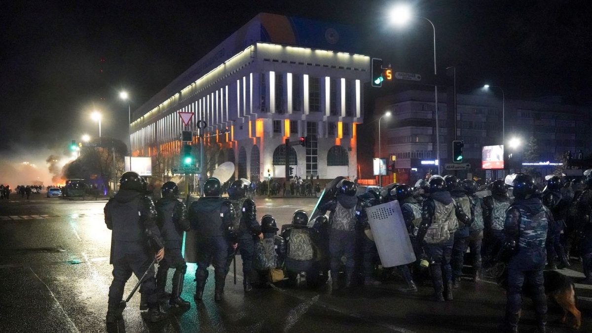 The riot police are taking a stand in Almaty. Photo: AP