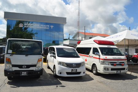 The three vehicles that were donated to Health Ministry by the United States Government (Orlando Charles photo)