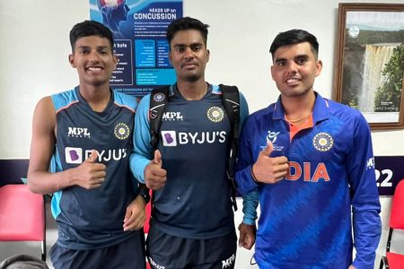 Yash Dull, left,  Siddharth Yadav and Nishant Sindhu, right, will be expected to play key roles for India.